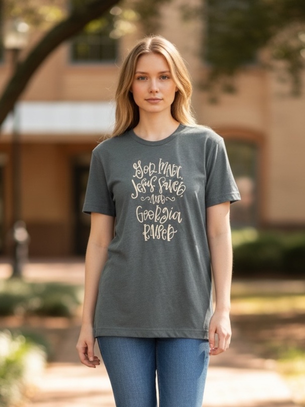 Bella Canvas Christian Graphic Tee Women’s Small God Made Jesus Saved Georgia